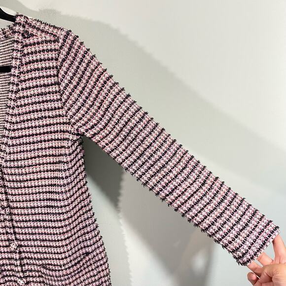 Zara Women's Pink & Black Textured Tweed V-neck Oversized Sweater Dress Size S - Picture 7 of 8